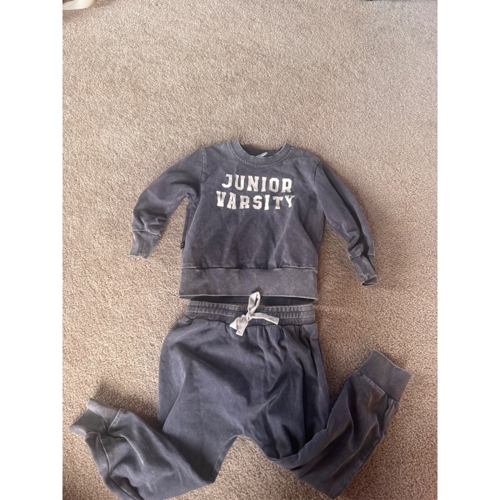 Olive + Scout Junior Varsity Toddler Sweatshirt and Joggers Set Blue Gray 3T